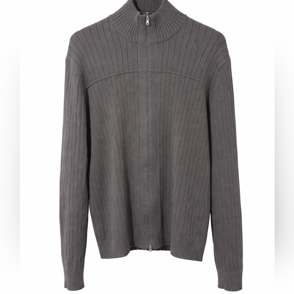 INC International Concepts Men’s Gray Ribbed Full-Zip Sweater - Large